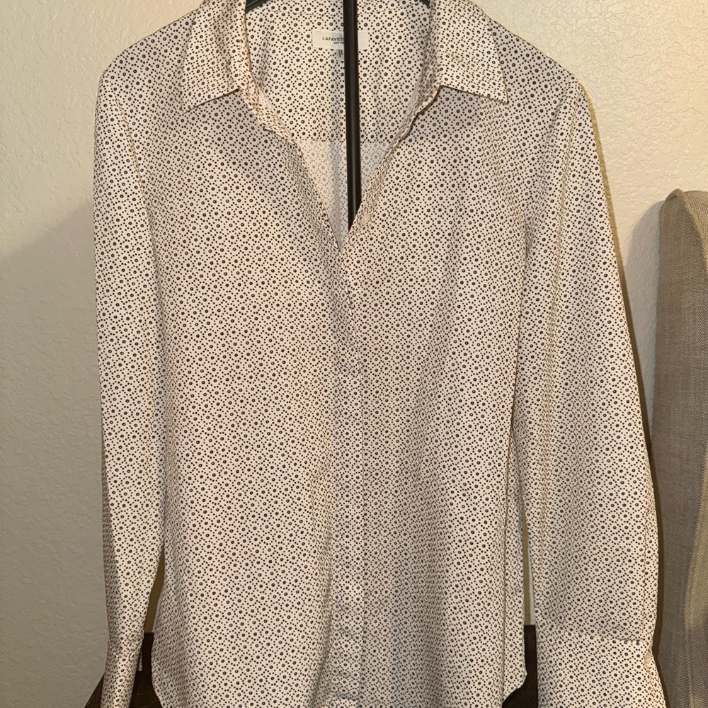 Lafayette 148 New York Black and White Polka Dot Shirt